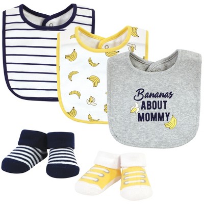 Hudson Baby Infant Boy Cotton Bib and Sock Set, Bananas, One Size