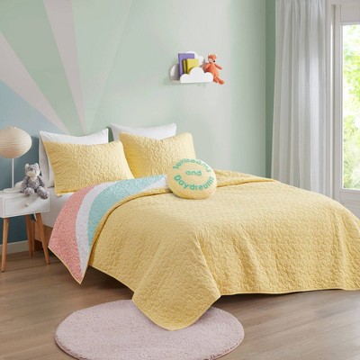 Full Yellow Rainbow Sunburst Reversible Cotton Coverlet Set