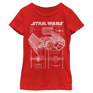Girls Star Wars TIE Fighter Schematic T Shirt - 1 of 4
