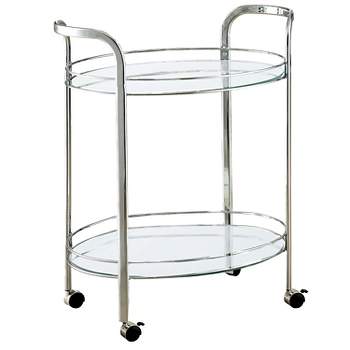 Derria Oval Mirrored Metal Frame Serving Cart - Furniture of America