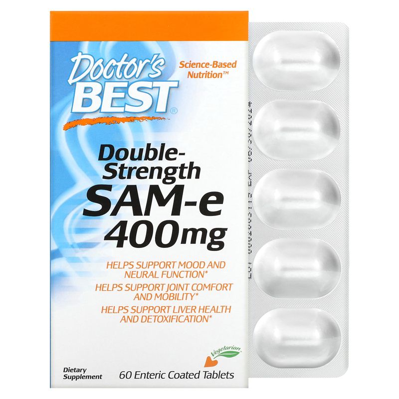 Doctor's Best SAM-e, Double Strength (Disulfate Tosylate), 400 mg, 60 Enteric Coated Tablets, 1 of 4