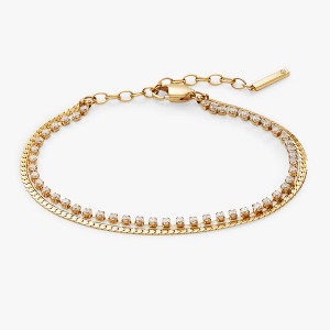 Alex and Ani Double Strand Crystal Tennis Chain Bracelet - Gold - 1 of 4