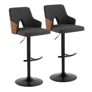 Set of 2 Stella Adjustable Barstools: Swivel Seat, Fabric Upholstery, Metal Base - LumiSource - 1 of 4
