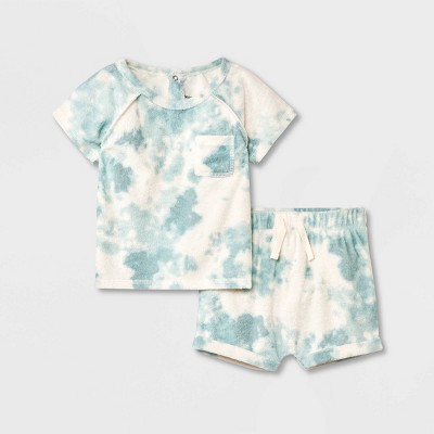 Grayson Collective Baby Tie-Dye Terry Top & Shorts Set - Blue 0-3M