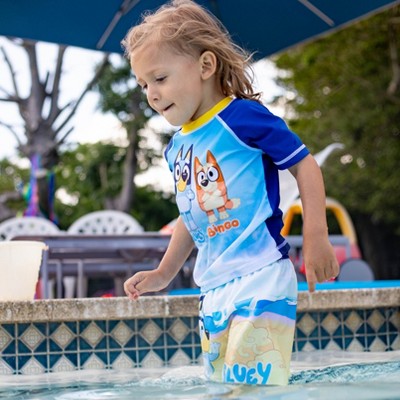 Bluey and Bingo Little Boys Raglan Pullover Swim Rash Guard Swim Trunks Blue 7-8 — фото 3
