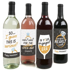 Big Dot of Happiness Just Engaged - Black and White - Engagement Party Decorations for Women and Men - Wine Bottle Label Stickers - Set of 4 - 1 of 4
