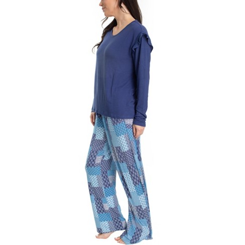 Muk Luks Sweet Paradise Pajama Set, Navy/navy Patchwork, X-large