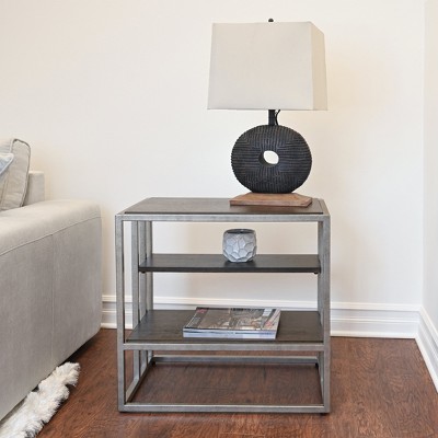 Vynxaria Contemporary Metal Frame Wood End Table with Shelf, Toasted Acacia Finish, 22"W x 24"D x 24"H