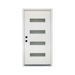 36 x 80 Fiberglass Entry Door with Brickmould, 4-Lite Frosted Glass - Contemporary Style for Home's Front Entrance - 1 of 4