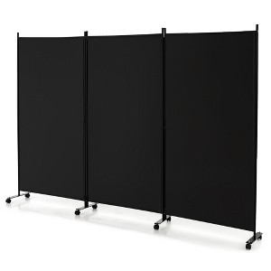 Costway 3-Panel Folding Room Divider 6Ft Rolling Privacy Screen withLockable Wheels Black/Brown/Grey/White - 1 of 4