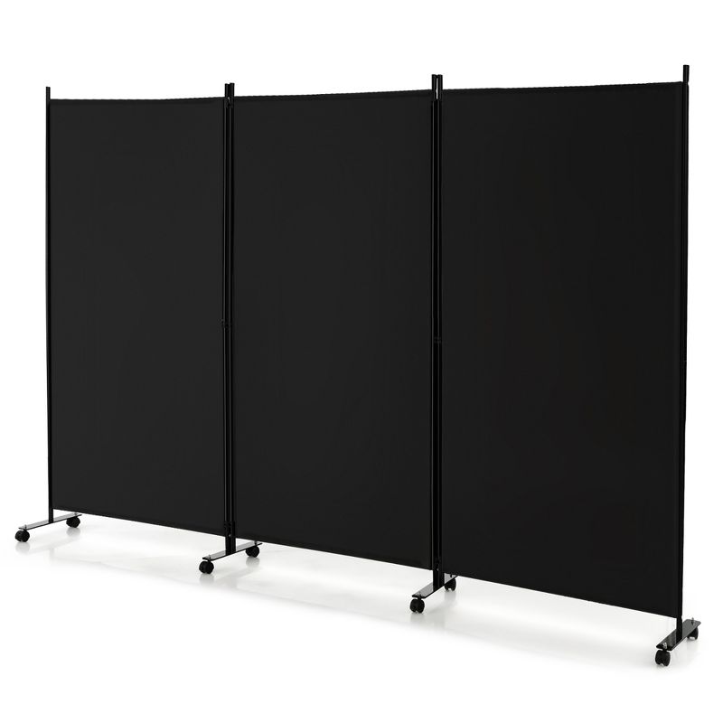 Costway 3-Panel Folding Room Divider 6Ft Rolling Privacy Screen withLockable Wheels Black/Brown/Grey/White, 1 of 10
