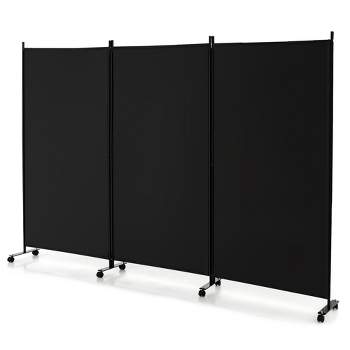Costway 3-Panel Folding Room Divider 6Ft Rolling Privacy Screen withLockable Wheels Black/Brown/Grey/White
