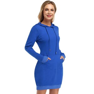 Women's Hooded Sweatshirt Dress Long Sleeve Ribbed Pullover Hoodie Dress Casual Outfit - 1 of 4
