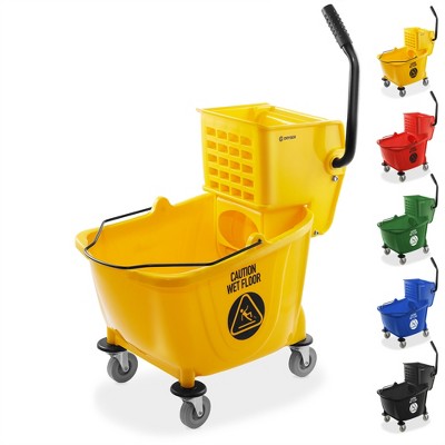 HOMCOM 9.5 Gallon (38 Quart) Mop Bucket with Wringer Cleaning Cart, 4  Moving Wheels, 2 Separate Buckets, & Mop-Handle Holder, Gray