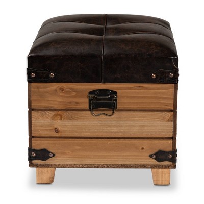 Edmund Rustic Oak Brown Faux Leather Storage Ottoman