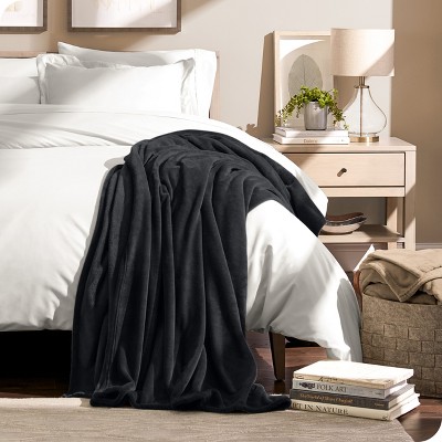 Black Microplush Fleece Reversible Throw Blanket