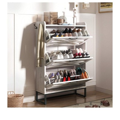 Shoe Cabinet With 3 Flip Drawers,Farmhouse Narrow Slim Shoe Storage Organizer For 24 Pairs For Entryway, Foyer, Hallway White