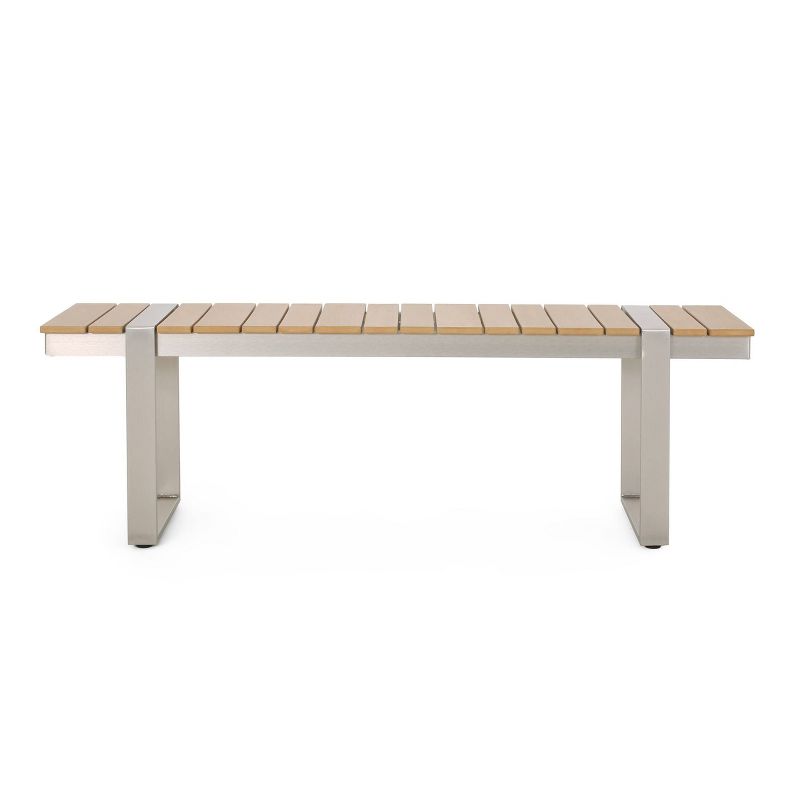 Cibola Outdoor Aluminum Dining Bench - Natural/Silver - Christopher Knight Home, 1 of 10