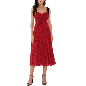 INSPIRE CHIC Women's Sleeveless Spaghetti Strap Floral Mesh A-Line Midi Dress - 1 of 4