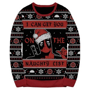 Mens Marvel: Deadpool Naughty List Ugly Christmas Pattern Sweatshirt - 1 of 3