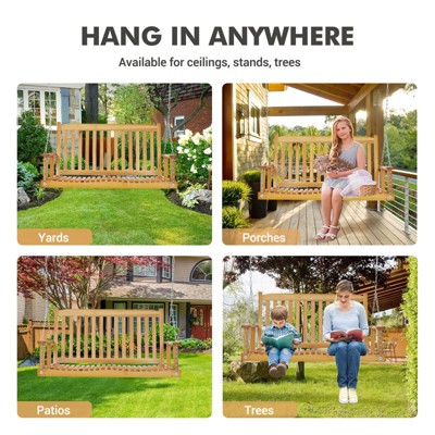 Upgraded Wooden Porch Swing, Patio Bench Swing Porch Swing Outdoor, 440LBS with Hanging Chains for Outdoor Patio Garden Yard, 2-Seater