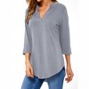 Nlife Women V Neck Solid Color Blouses Relaxed Fit 3/4 Sleeve Curved Hem Tunics Tops - 4 of 4