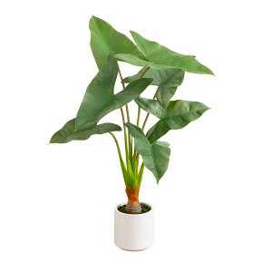 Nearly Natural 3.5-ft Artificial Arrowhead Philodendron in White Decorative Planter - 1 of 4