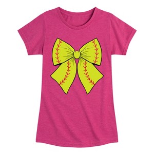 Girls' - Instant Message - Softball Bow -Youth Girls Short Sleeve T-Shirt Fitted Short Sleeve Graphic T-Shirt - 1 of 4