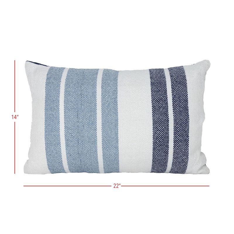 14X22 Inch Hand Woven Blue, White & Navy Striped Outdoor Pillow Polyester With Polyester Fill by Foreside Home & Garden, 5 of 6