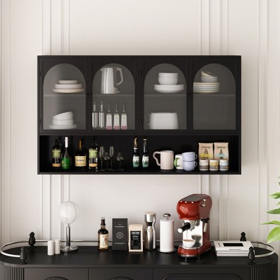 47.25" Four-door Glass Wall Cabinet Storage, Wall-mounted,Suitable for Kitchen, Living Room