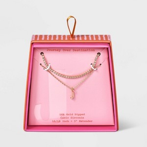 14K Gold Dipped Cubic Zirconia Initial Necklace Set 2pc - A New Day™ Gold - 1 of 3