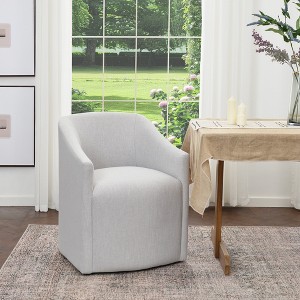 KINWELL 25" Performance Fabric Upholstered Rolling Dining Armchair - 1 of 4