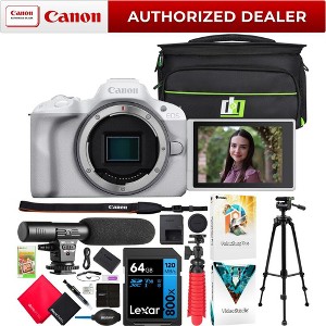Canon EOS R50 Mirrorless Camera Body White w/ Microphone & Tripod Accessories Bundle - 1 of 4