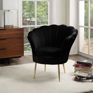 HOMLUX Angelina Velvet Scalloped Back Barrel Accent Chair with Metal Legs - 1 of 4