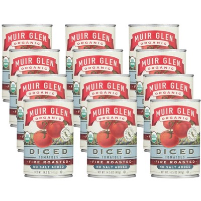 Muir Glen Organic Diced Fire Roasted Tomatoes No Salt Added - Case of 12/14.5 oz