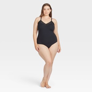 ASSETS by SPANX Women's Lace Trim Thong Bodysuit - Black - 1 of 4