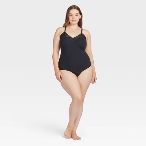 ASSETS by SPANX Women's Plus Size Lace Trim Thong Bodysuit - Black 1X