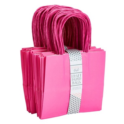Mini Hot Pink Kraft Paper Gift Bags with Handles, 50 Pack