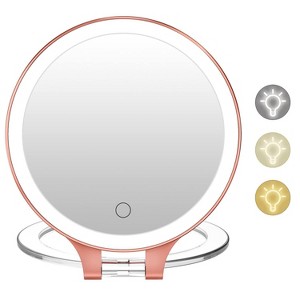 FASCINATE Rechargeable Magnifying Vanity Desk Mirror 1X/10X 2-Sided Lighted Mirror with 3 Color lights Adjustable Stand - 1 of 4