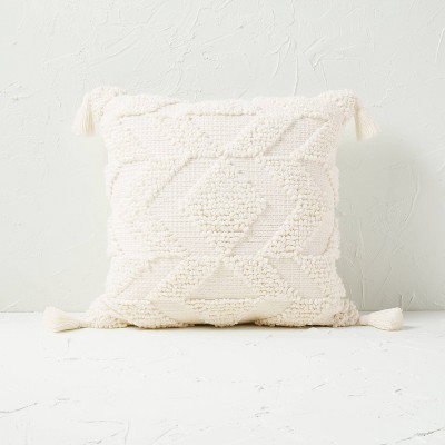 Woven Textured Square Throw Pillow Cream - Opalhouse&#8482; designed with Jungalow&#8482;