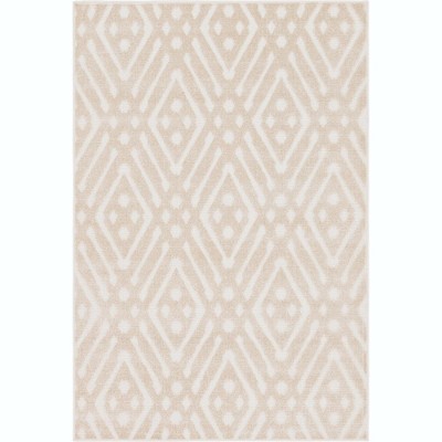 Beige Geometric 4' x 6' Reversible Outdoor Rug