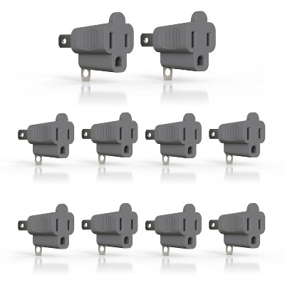 ELEGRP 15Amp 125-Volt 2 Prong to 3 Prong Single Outlet Grounding Adapter Plug, Gray (10-Pack)