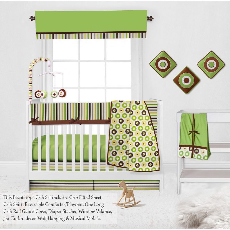 Bacati - Mod Dots Stripes Green Yellow Beige Brown 10 pc Crib Bedding Set with Long Rail Guard Cover, 5 of 12