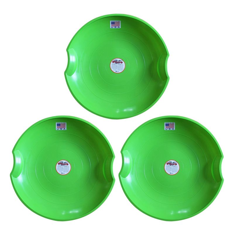 Paricon 626-G Flexible Flyer Round Flying Saucer Disc Racer Polyethylene Snow Sled Toboggan, for Ages 4 and Up, 26 Inch Diameter, Green (3 Pack), 1 of 7