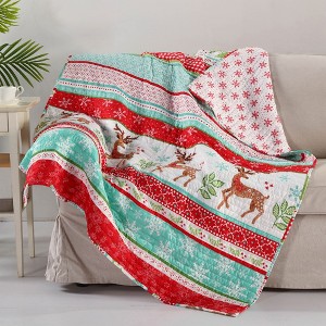 Let It Snow Holiday Quilted Throw Red - Levtex Home - 1 of 3