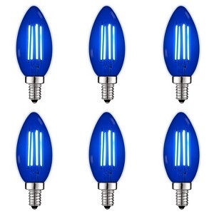 Luxrite E12 LED Filament Blue Light Bulbs, 4.5W (40W Equivalent), Colored Glass Candelabra Bulb, UL Listed, E12 Base, Indoor Outdoor 6 Pack - 1 of 4