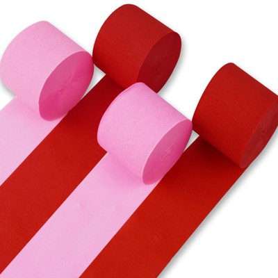 PartyWoo Crepe Paper Streamers Pink Hot Red 4 Rolls 328 ft 1.8 Inch x 82 Ft Roll