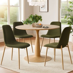 Dining Table Set for 4, Round Pedestal Kitchen Table with Upholstered Chairs, Modern Small Apartment Dining Room Solution-Tanpinhause - 1 of 4