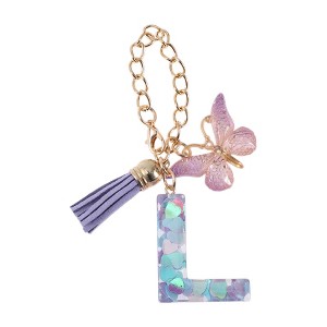 Unique Bargains Heart Sequin Letter L Butterfly Tassel Water Cup Pendant Purple 1 Pc - 1 of 4