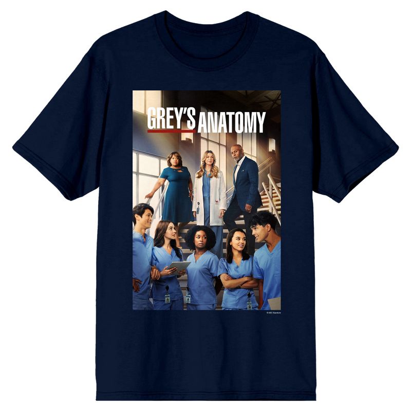Grey's Anatomy Characters Crew Neck Short Sleeve Navy Men's T-shirt, 1 of 4
